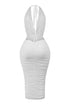 Blaise Halter Cowl Neck Mesh Ruched Maxi Dress